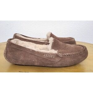 UGG Ansley Brown Suede Moccasin Slippers US 6 Cozycore Wool Shearling Fur Lined